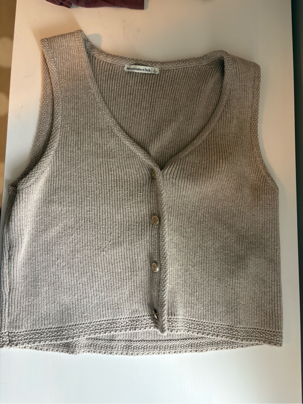 Abercrombie & Fitch Taupe Ribbed Button-Front Sleeveless Top